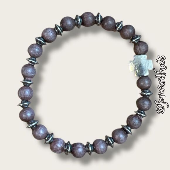 Bundle Sale 3 for $15 | Purple Wooden Bead Stretch Bracelet with Religious Accen - Picture 5 of 6